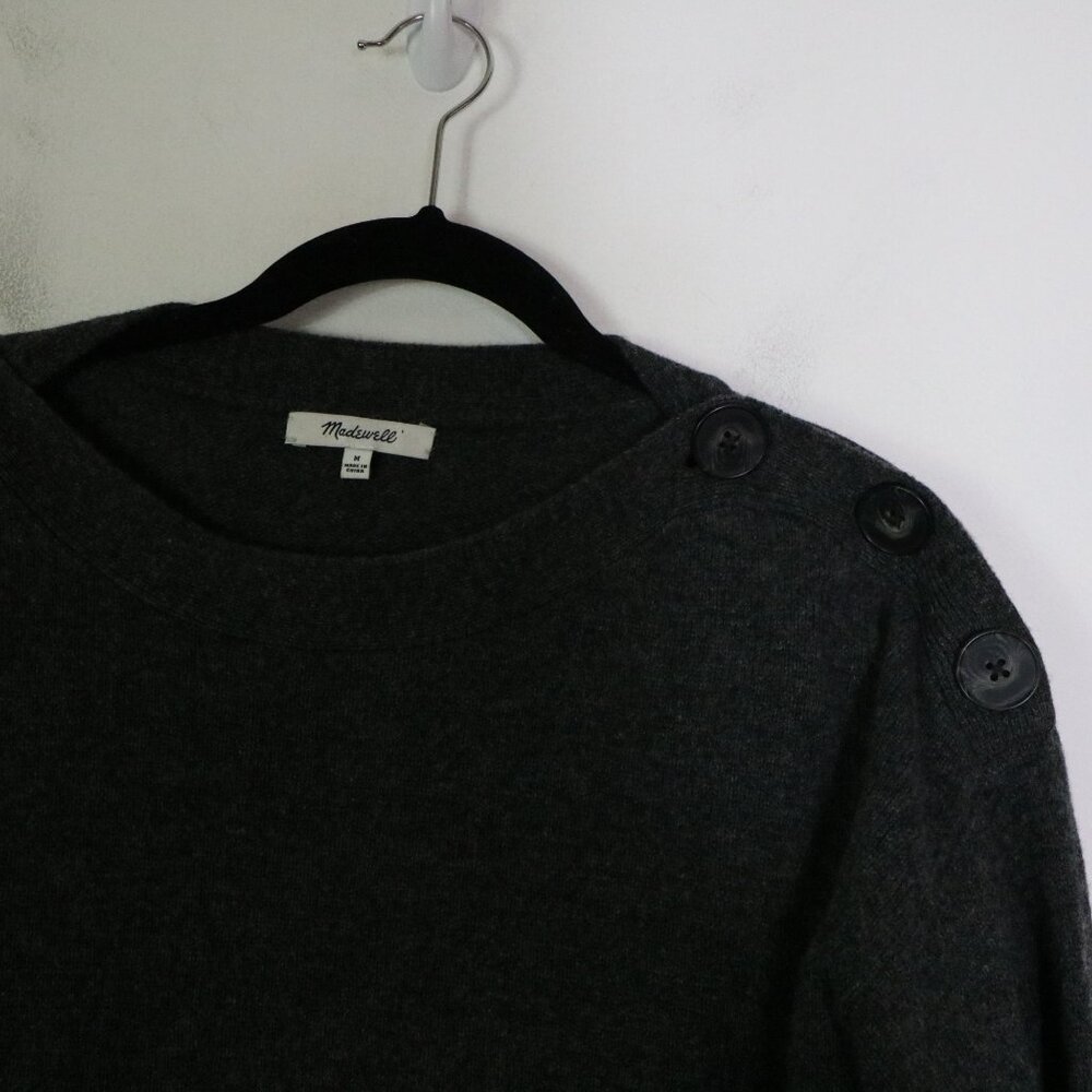 Madewell Merino Wool Boatneck Sweater Dress M Button Shoulder Neutral Minimalist - Picture 4 of 8